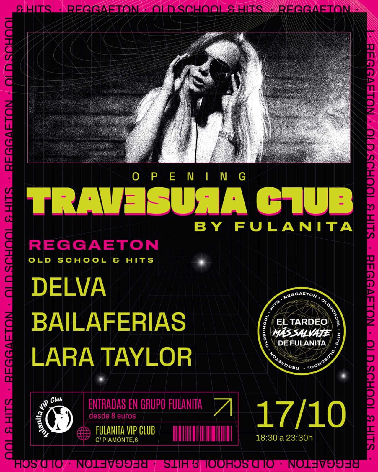 Cartel de la próxima edición de Travesura, tardeo de reggaetón old school para lesbianas en Madrid
