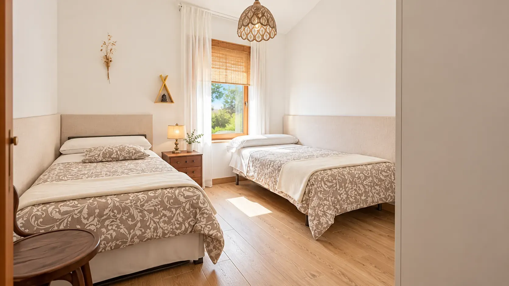 Habitación con camas individuales y luz natural