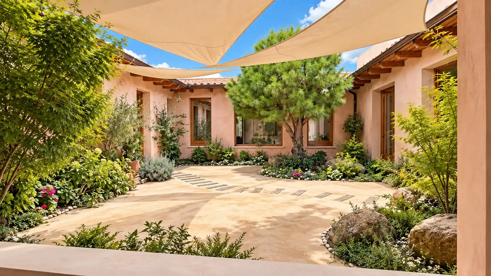 Patio interior ajardinado de la casa
